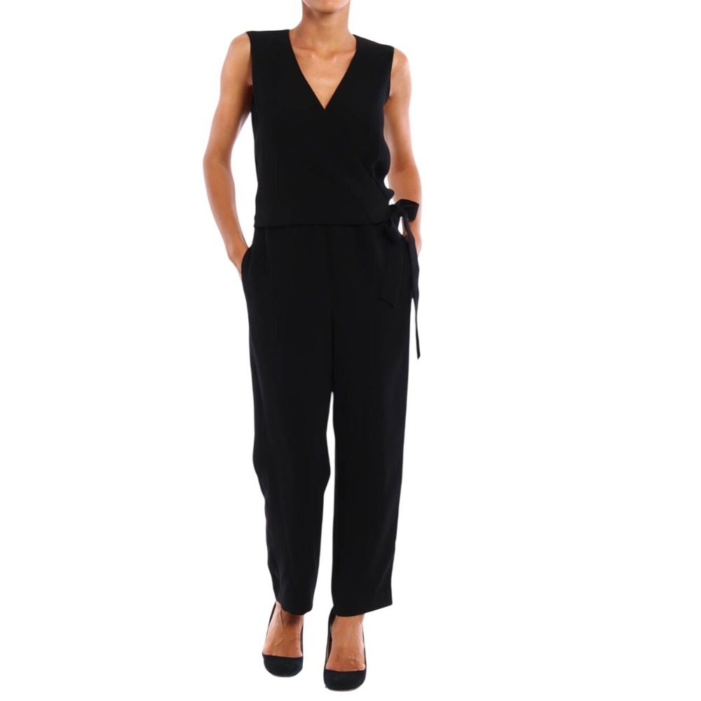 Theory Alvmie Admiral Crepe Light Jumpsuit Black‎ Wrap Side Tie Sleeveless 00